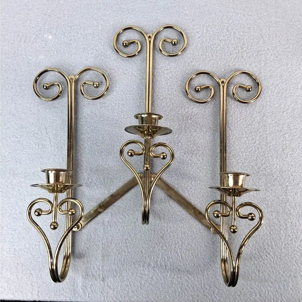 Home Interiors Brass Tone Triple Arm Candle Wall Sconce Adjustable Positioning